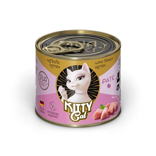 KITTY Cat Paté Pute Kitten, 6 x 200 g, Nassfutter für junge Katzen, getreidefreies Katzenfutter mit Taurin, Lachsöl und Grünlippmuschel, Alleinfuttermittel mit hohem Fleischanteil, Made in Germany von KITTY Cat