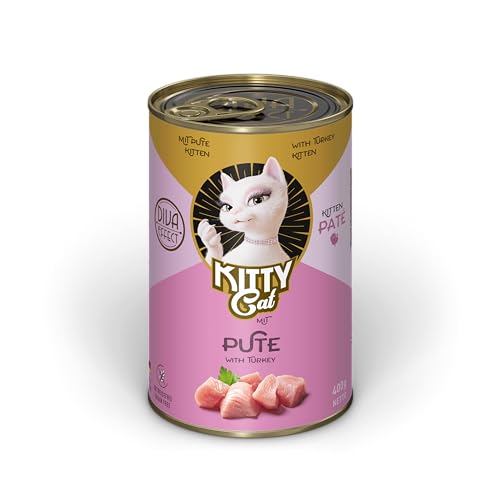 KITTY Cat Paté Pute Kitten, 6 x 400 g, Nassfutter für junge Katzen, getreidefreies Katzenfutter mit Taurin, Lachsöl und Grünlippmuschel, Alleinfuttermittel mit hohem Fleischanteil, Made in Germany von Kitty Cat