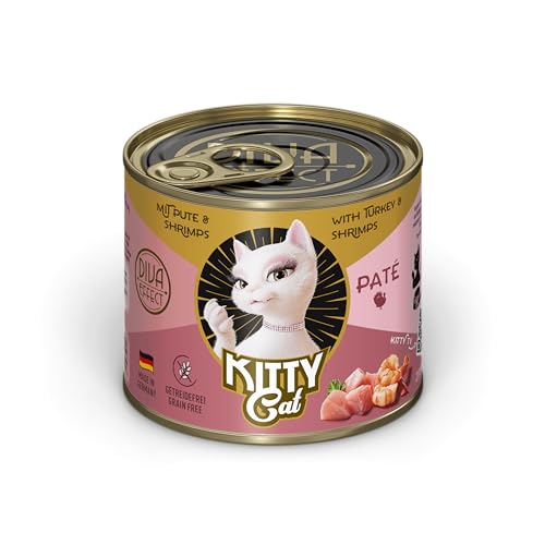 KITTY Cat Paté Pute & Shrimps, 6 x 200 g, Nassfutter für Katzen, getreidefreies Katzenfutter mit Taurin, Lachsöl und Grünlippmuschel, Alleinfuttermittel mit hohem Fleischanteil, Made in Germany von KITTY Cat