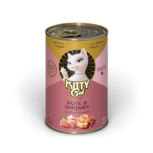 KITTY Cat Paté Pute & Shrimps, 6 x 400 g, Nassfutter für Katzen, getreidefreies Katzenfutter mit Taurin, Lachsöl und Grünlippmuschel, Alleinfuttermittel mit hohem Fleischanteil, Made in Germany von KITTY Cat