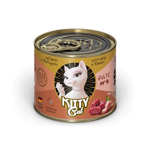 KITTY Cat Paté Rind & Truthahn, 6 x 200 g, Nassfutter für Katzen, getreidefreies Katzenfutter mit Taurin, Lachsöl und Grünlippmuschel, Alleinfuttermittel mit hohem Fleischanteil, Made in Germany von KITTY Cat