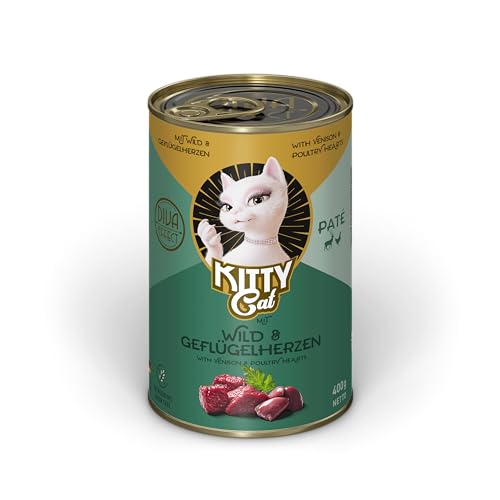 KITTY Cat Paté Wild & Geflügelherzen, 6 x 400 g, Nassfutter für Katzen, getreidefreies Katzenfutter mit Taurin, Lachsöl und Grünlippmuschel, Alleinfuttermittel mit hohem Fleischanteil, Made in Germany von KITTY Cat