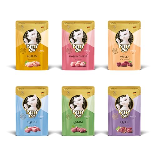 KITTY Cat Paté Mix 1, 6 x 85 g, Nassfutter für Katzen im Probierpaket, getreidefreies Katzenfutter mit Taurin, Lachsöl und Grünlippmuschel, Alleinfuttermittel mit hohem Fleischanteil, Made in Germany von KITTY Cat