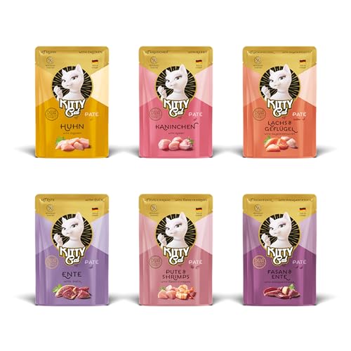 KITTY Cat Paté Mix 3, 6 x 85 g, Nassfutter für Katzen im Probierpaket, getreidefreies Katzenfutter mit Taurin, Lachsöl und Grünlippmuschel, Alleinfuttermittel mit hohem Fleischanteil, Made in Germany von KITTY Cat