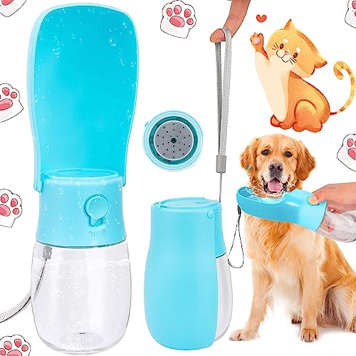 300ml Tragbare Haustier Trinkflasche, Faltbare Hundeflasche, Auslaufsichere Tragbare Wasserflasche mit Haustier, Hunde Katzen Flasche mit Aktivkohlefilter, Für Spazieren Gehen Reisen Campen(Blau) von SoundZero