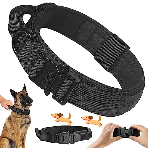 SoundZero Hundehalsband, Verstellbares Hunde Halsbänder, Nylon Hunde Halsband, Taktisches Halsband Hund, Hundehalsband Nylon mit Schnalle, Für Kleine Mittel Große Hunde(Schwarz, M) von SoundZero