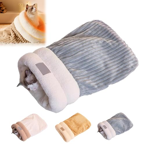 Cat Winter Sleeping Bag, 2024 New Cat Sleeping Bag, Cat Sleeping Bag for Indoor Cats, Winter Cat Sleeping Bag, cat Sack, Soft Plush Large Cat Sack Self Warm Cat Bed for Indoor (L,Blau) von Sovtay