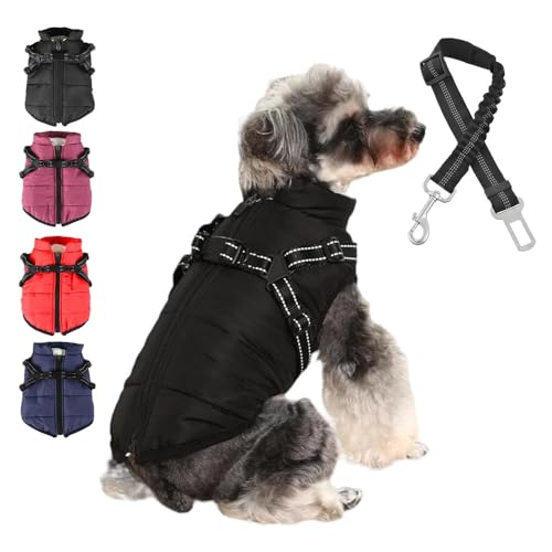 Furry King Hunde-Wintermantel, FurryKing 3-in-1-Winterjacke für Hunde mit Geschirr, wasserdichte, Winddichte Hunde-Winterjacke für kleine, mittelgroße und große Hunde (S,Black) von Sovtay