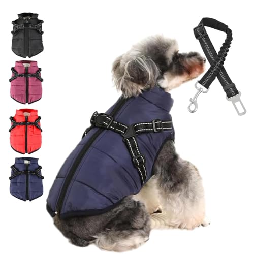 Furry King Hunde-Wintermantel, FurryKing 3-in-1-Winterjacke für Hunde mit Geschirr, wasserdichte, Winddichte Hunde-Winterjacke für kleine, mittelgroße und große Hunde (S,Blue) von Sovtay