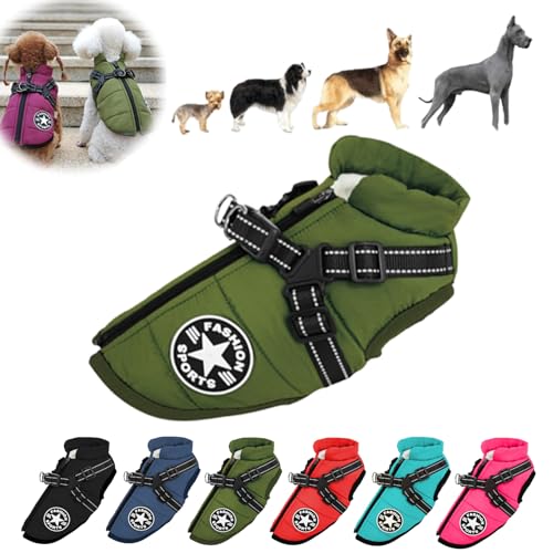 Presumablyi wasserdichte Winterhundejacke mit integriertem Geschirr, Hundemantel mit integriertem Geschirr, Winterjacke für Hunde, Verstellbare warme Winterjacke für Hunde (C,L) von Sovtay