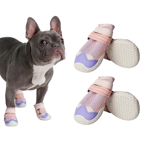 Spark Paws Dog Shoes for Medium Large Dogs, Anti-Slip Dog Booties, Protect Paws from Hot Pavement Winter Snow Hiking Reflective 4PCS - Pink Purple, A von Spark Paws