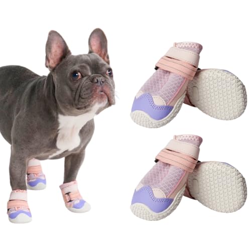 Spark Paws Hundeschuhe für mittelgroße und große Hunde, rutschfeste Hundestiefel für heißen Asphalt, Winter, Schnee, Wandern mit reflektierenden Riemen, 4er-Set - Pink Purple, A von Spark Paws