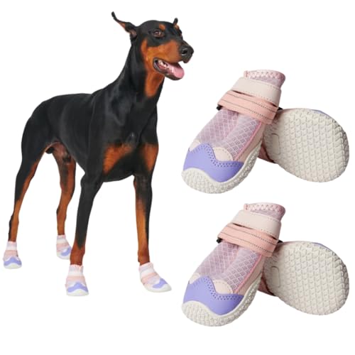 Spark Paws Dog Shoes for Medium Large Dogs, Anti-Slip Dog Booties, Protect Paws from Hot Pavement Winter Snow Hiking Reflective 4PCS - Pink Purple, C von Spark Paws