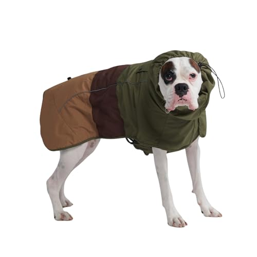 Spark Paws Hunderegenmantel, wasserdichte Winddichte Regenjacke, für kleine, mittlere, große und extra große Hunde, reflektierend, atmungsaktiv, mit vollständigem Körperschutz - Green Brown Tan - 2XL von Spark Paws