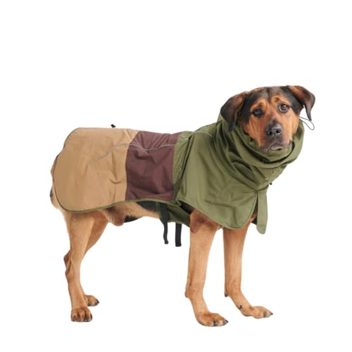 Spark Paws Hunderegenmantel, wasserdichte Winddichte Regenjacke, für kleine, mittlere, große und extra große Hunde, reflektierend, atmungsaktiv, mit vollständigem Körperschutz - Green Brown Tan - 4XL von Spark Paws