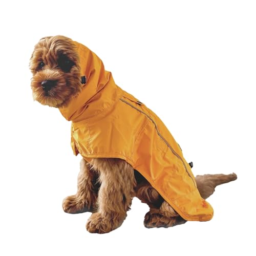 Spark Paws Hunderegenmantel, wasserdichte Winddichte Regenjacke, für kleine, mittlere, große und extra große Hunde, reflektierend, atmungsaktiv, mit vollständigem Körperschutz - Mustard Yellow - M von Spark Paws