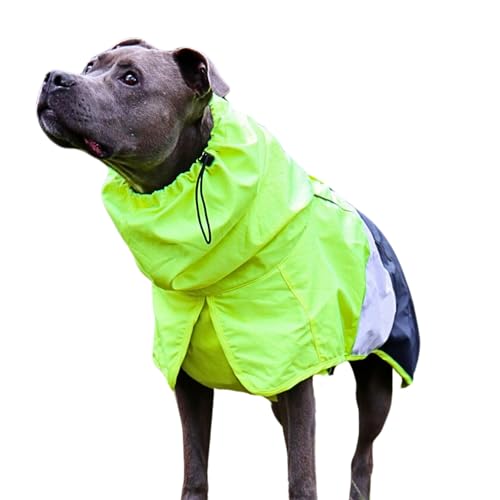 Spark Paws Hunderegenmantel, wasserdichte winddichte Regenjacke, für kleine, mittlere, große und extra große Hunde, reflektierend, atmungsaktiv, mit vollständigem Körperschutz Neon White Navy Blue,2XL von Spark Paws