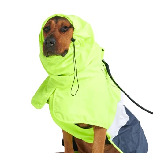 Spark Paws Hunderegenmantel, wasserdichte winddichte Regenjacke, für kleine, mittlere, große und extra große Hunde, reflektierend, atmungsaktiv, mit vollständigem Körperschutz Neon White Navy Blue,3XL von Spark Paws