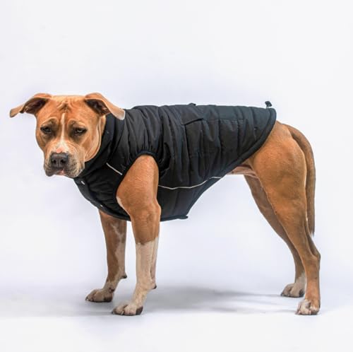 Spark Paws Warmshield™ Hundejacke Wintermantel, Warmes Fleece, Wasserabweisend, Winddicht, Reflektierende Weste, Geeignet für Mittelgroße und Große Hunde, Kälteschutz Schneejacke Parka - Black - 4XL von Spark Paws