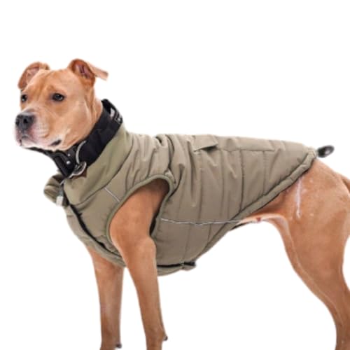 Spark Paws Warmshield™ Hundejacke Wintermantel, Warmes Fleece, Wasserabweisend, Winddicht, Reflektierende Weste, Geeignet für Mittelgroße und Große Hunde, Kälteschutz Schneejacke Parka - Olive - 3XL von Spark Paws