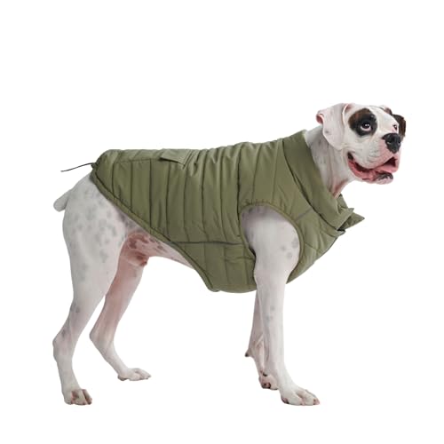 Warmshield™ Hundejacke Wintermantel, Warmes Fleece, Wasserabweisend, Winddicht, Reflektierende Weste, Geeignet für Mittelgroße und Große Hunde, Kälteschutz Schneejacke Parka - Olive - 4XL von Spark Paws