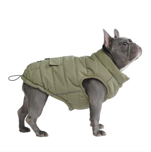 Warmshield™ Hundejacke Wintermantel, Warmes Fleece, Wasserabweisend, Winddicht, Reflektierende Weste, Geeignet für Mittelgroße und Große Hunde, Kälteschutz Schneejacke Parka - Olive - L von Spark Paws