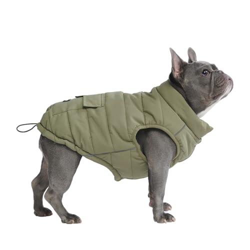 Warmshield™ Hundejacke Wintermantel, Warmes Fleece, Wasserabweisend, Winddicht, Reflektierende Weste, Geeignet für Mittelgroße und Große Hunde, Kälteschutz Schneejacke Parka - Olive - XL von Spark Paws