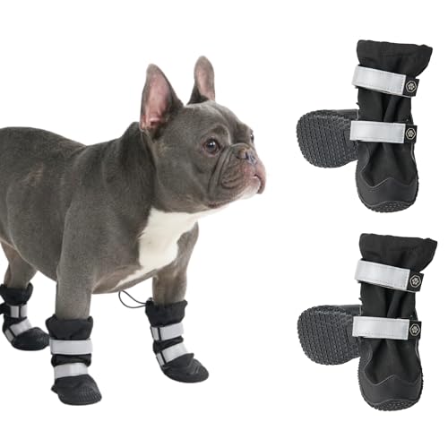 Spark Paws Wasserabweisende Hundeschuhe für mittelgroße und große Hunde, rutschfeste reflektierende Hundestiefel für Regen, Schnee, Wandern, 4er-Set - Black, A von Spark Paws