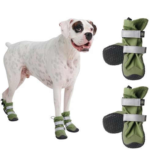 Spark Paws Wasserabweisende Hundeschuhe für mittelgroße und große Hunde, rutschfeste reflektierende Hundestiefel für Regen, Schnee, Wandern, 4er-Set - Green, C von Spark Paws