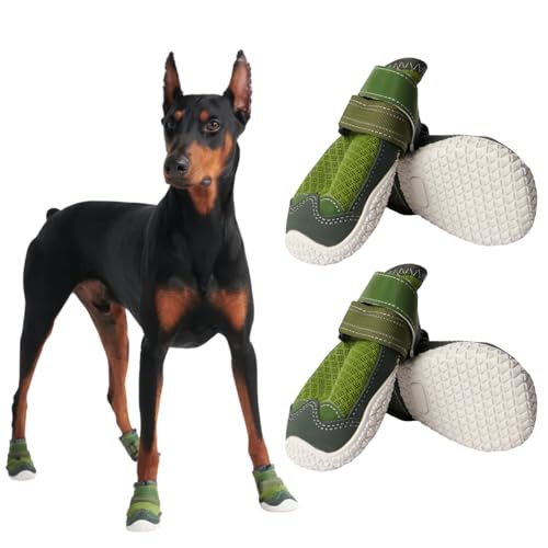 Spark Paws Hundeschuhe für mittelgroße und große Hunde, rutschfeste Hundestiefel für heißen Asphalt, Winter, Schnee, Wandern mit reflektierenden Riemen, 4er-Set - Green, C von Spark Paws