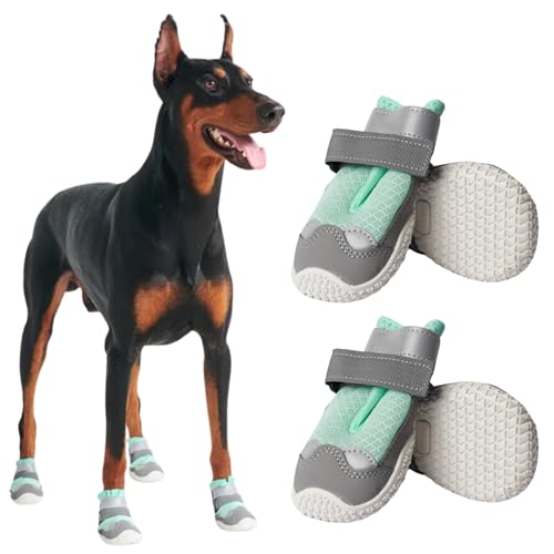 Spark Paws Hundeschuhe für mittelgroße und große Hunde, rutschfeste Hundestiefel für heißen Asphalt, Winter, Schnee, Wandern mit reflektierenden Riemen, 4er-Set - Turquoise, C von Spark Paws