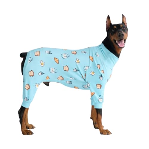 Spark Paws Hundepyjama, ultraweich und 4-Wege-Stretch, Erholungsanzug nach Operation, Schlafanzug Onesie für Kleine, Mittlere und Große Hunde - Breakfast Blue - 3XL von Spark Paws