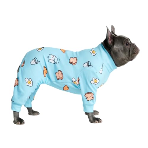 Spark Paws Hundepyjama, ultraweich und 4-Wege-Stretch, Erholungsanzug nach Operation, Schlafanzug Onesie für Kleine, Mittlere und Große Hunde - Breakfast Blue - L von Spark Paws