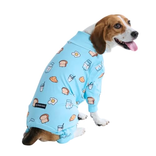 Spark Paws Hundepyjama, ultraweich und 4-Wege-Stretch, Erholungsanzug nach Operation, Schlafanzug Onesie für Kleine, Mittlere und Große Hunde - Breakfast Blue - 2XL von Spark Paws