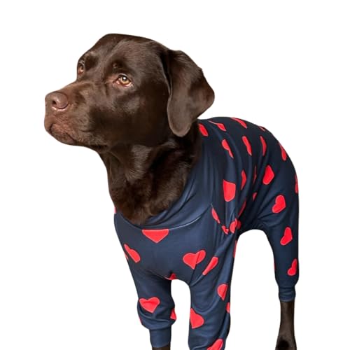 Spark Paws Hundepyjama, ultraweich und 4-Wege-Stretch, Erholungsanzug nach Operation, Schlafanzug Onesie für Kleine, Mittlere und Große Hunde - Hearts - 3XL von Spark Paws