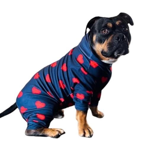 Spark Paws Hundepyjama, ultraweich und 4-Wege-Stretch, Erholungsanzug nach Operation, Schlafanzug Onesie für Kleine, Mittlere und Große Hunde - Hearts - 4XL von Spark Paws