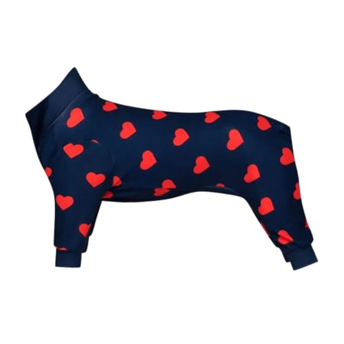 Spark Paws Hundepyjama, ultraweich und 4-Wege-Stretch, Erholungsanzug nach Operation, Schlafanzug Onesie für Kleine, Mittlere und Große Hunde - Hearts - M von Spark Paws