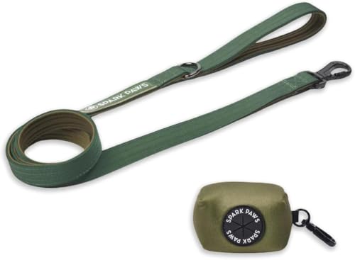 Spark Paws Premium Hundeleine & Kotbeutel-Set – robuster Haken aus Legierung für stark ziehende Rassen – bequem, langlebig und sicher - Army Green von Spark Paws