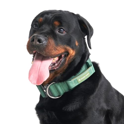 Spark Paws Taktisches Hundehalsband – Robuste, Premium-Qualität, Dick und Langlebig für Große und Mittelgroße Hunde - Army Green - L von Spark Paws