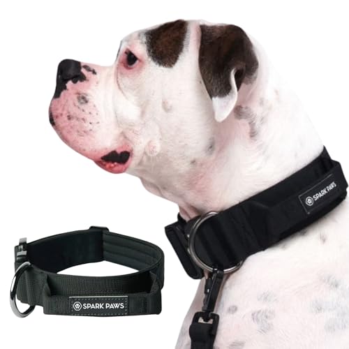 Spark Paws Taktisches Hundehalsband – Robuste, Premium-Qualität, Dick und Langlebig für Große und Mittelgroße Hunde - Black - L von Spark Paws