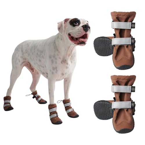 Spark Paws Wasserabweisende Hundeschuhe für mittelgroße und große Hunde, rutschfeste reflektierende Hundestiefel für Regen, Schnee, Wandern, 4er-Set - Brown, A von Spark Paws