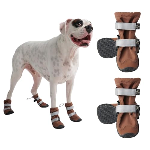 Spark Paws Wasserabweisende Hundeschuhe für mittelgroße und große Hunde, rutschfeste reflektierende Hundestiefel für Regen, Schnee, Wandern, 4er-Set - Brown, B von Spark Paws