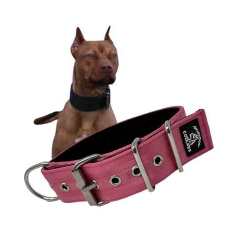 SparkDog Hundehalsband, 5,1 cm, strapazierfähig, 4-lagig, Edelstahl, Sicherheitsgurt-Halsband, hergestellt in den USA (groß, Hot Pink) von SparkDog Collars