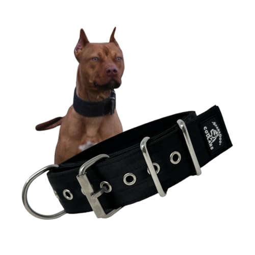 SparkDog Hundehalsband, 5.1 cm, strapazierfähig, 4-lagig, Edelstahl, taktischer Stil, Sicherheitsgurt, Pitbull-Halsband, Hundehalsband für große Hunde, großes Hundehalsband (groß), Schwarz von SparkDog Collars