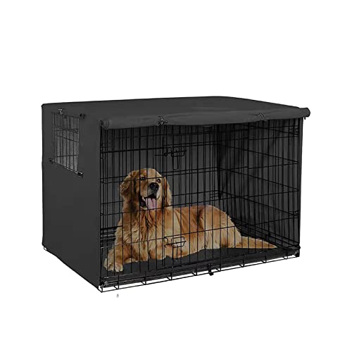 Hundekäfig Abdeckung, Abdeckung für Hundekäfige, Langlebiger Wasserdichter Winddicht Hundebox Abdeckung mit Doppeltür, für den innen und außenbereich (Schwarz XL) von Sparklenut