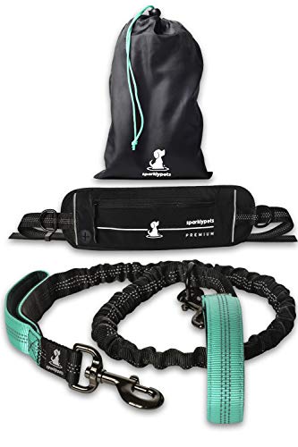 Joggingleine für Hunde zum Laufen, Joggen, Wandern | 2 in 1 Joggingleine und Normale Hundeleine für Große und Mittelgroße Hunde mit Doppelgriff | Bauchgurt Hundeleine von SparklyPets