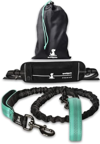 Joggingleine für Hunde zum Laufen, Joggen, Wandern | 2 in 1 Joggingleine und Normale Hundeleine für Große und Mittelgroße Hunde mit Doppelgriff | Bauchgurt Hundeleine von SparklyPets