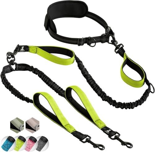 Joggingleine für Hunde zum Laufen, Joggen, Wandern | 2 in 1 Joggingleine und Normale Hundeleine für Große und Mittelgroße Hunde mit Doppelgriff | Bauchgurt Hundeleine von SparklyPets