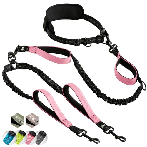 Joggingleine für Hunde zum Laufen, Joggen, Wandern | 2 in 1 Joggingleine und Normale Hundeleine für Große und Mittelgroße Hunde mit Doppelgriff | Bauchgurt Hundeleine von SparklyPets