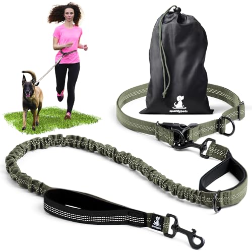 Joggingleine für Hunde zum Laufen, Joggen, Wandern | 2 in 1 Joggingleine und Normale Hundeleine für Große und Mittelgroße Hunde mit Doppelgriff | Bauchgurt Hundeleine von SparklyPets